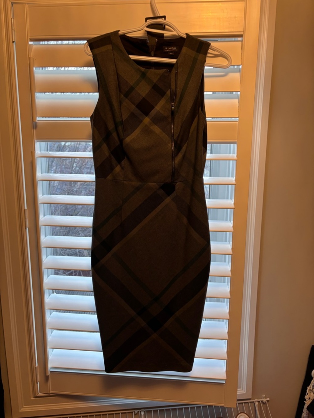 Le Château Gray Plaid Sleeveless Dress with Front Zip